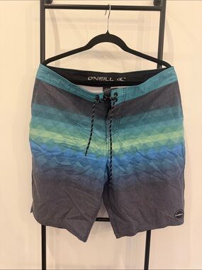 O'Neill Teal, Blue & Green Geometric Gradient Boardshorts